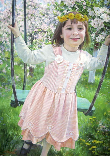 портрет девочки на качелях